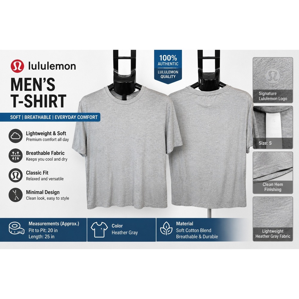 Lululemon Mens Heathered Grey Short Sleeve Crew Neck T-Shirt Size S Activewear